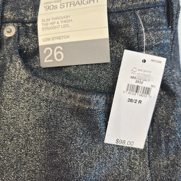 GAP NWT Stunning Metallic Silver Shine Women's 90s Straight Jeans 26R - Picture 4 of 6
